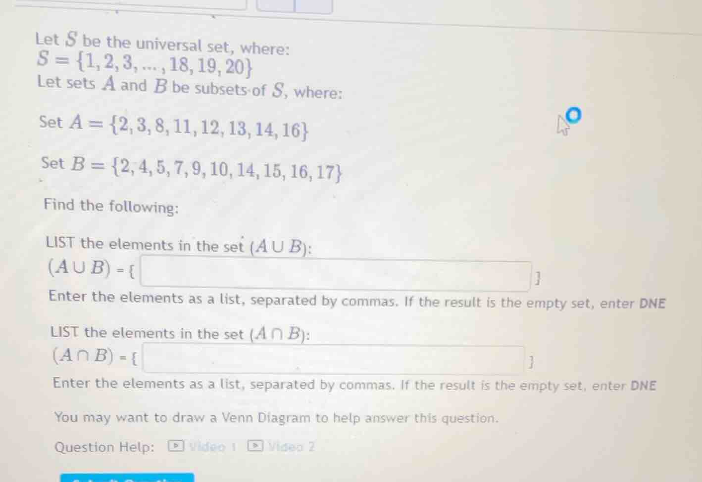let ( s ) be the universal set, where:( s = {1, 2, 3, dots, 18, 19, 20}…