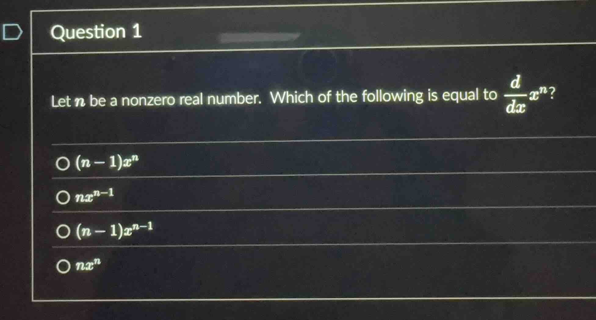 question 1 let ( n ) be a nonzero real number. which of the following i…