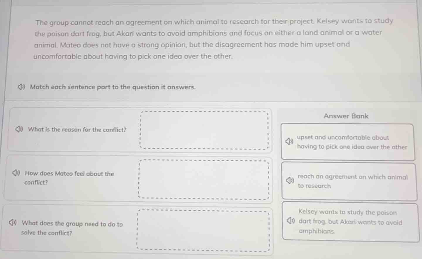 the group cannot reach an agreement on which animal to research for the…