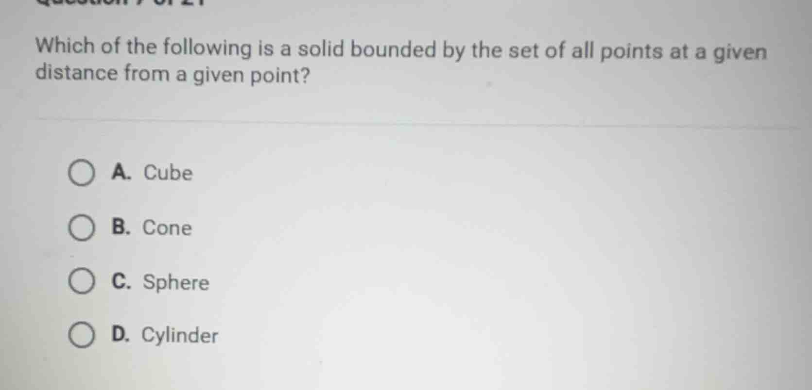 which of the following is a solid bounded by the set of all points at a…