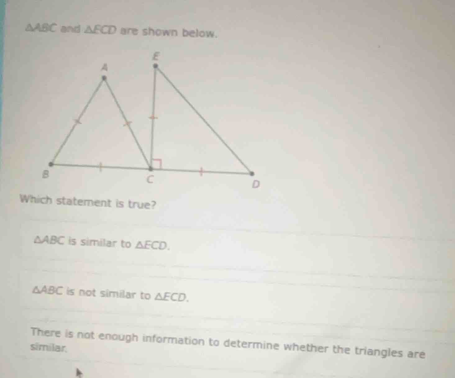 △abc and △ecd are shown below. which statement is true? △abc is similar…