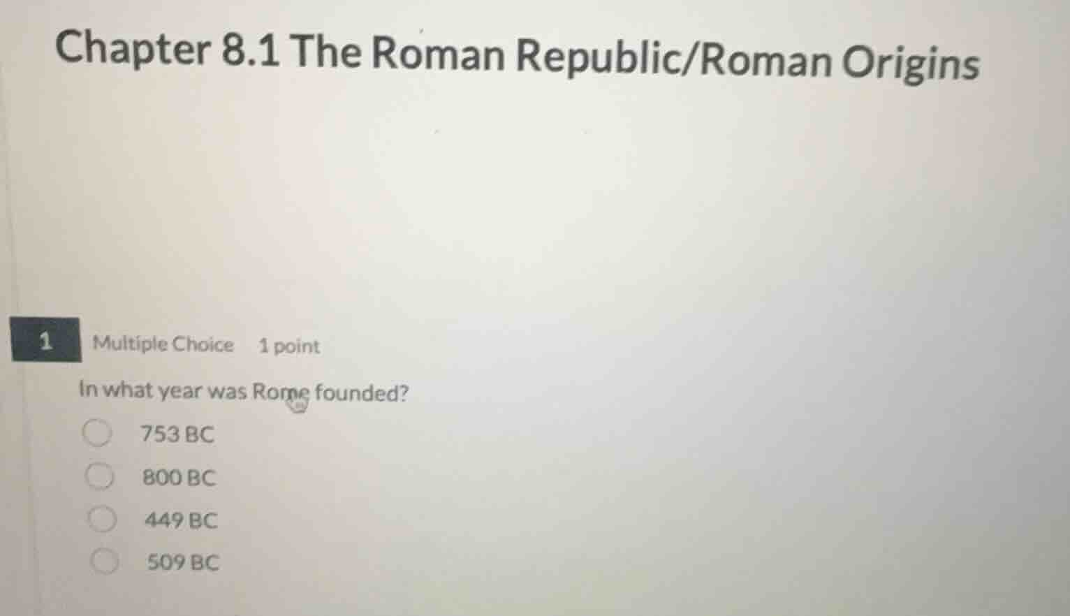 chapter 8.1 the roman republic/roman origins 1 multiple choice 1 point …
