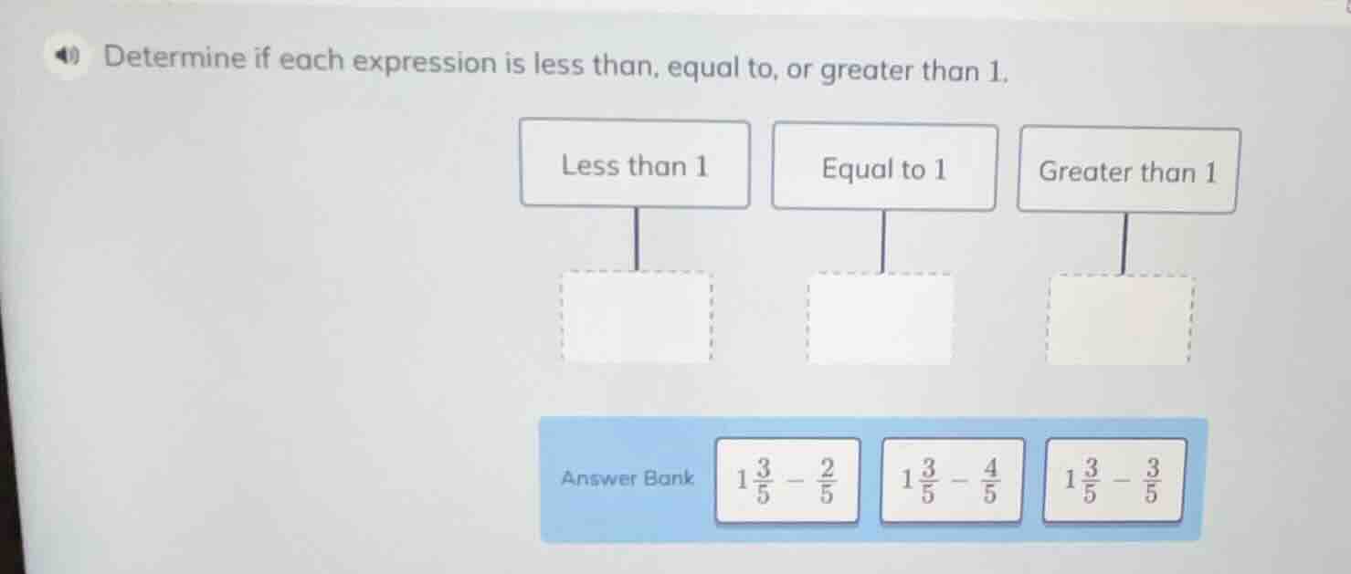 determine if each expression is less than, equal to, or greater than 1.…