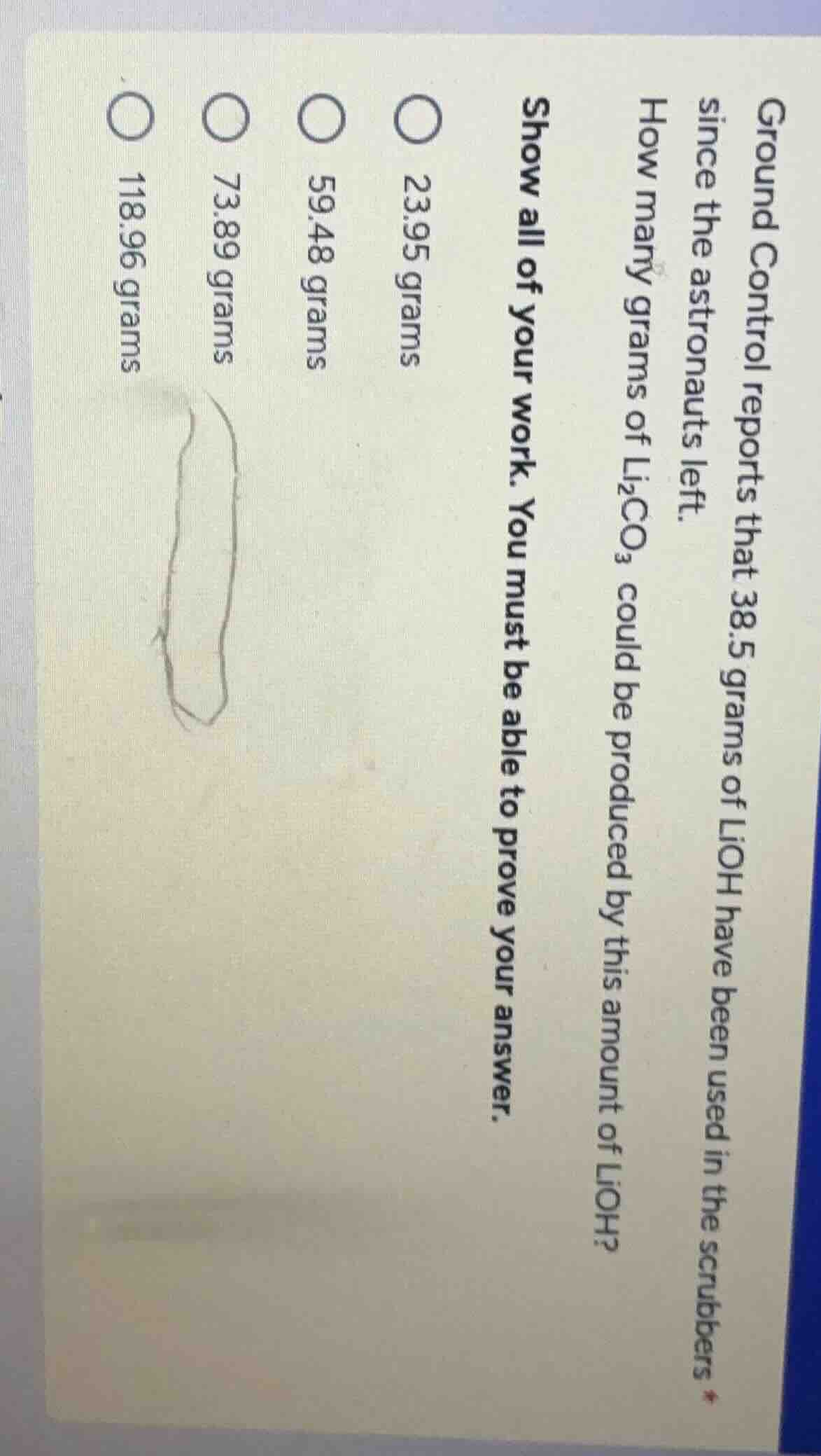 ground control reports that 38.5 grams of lioh have been used in the sc…