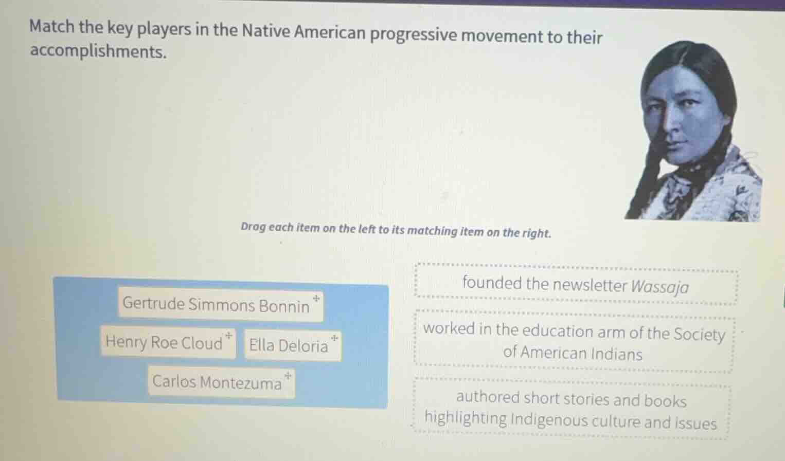 match the key players in the native american progressive movement to th…