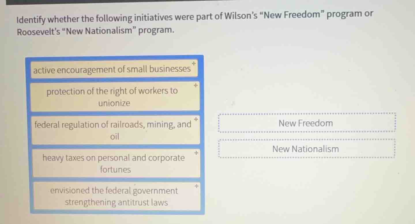 identify whether the following initiatives were part of wilson’s “new f…