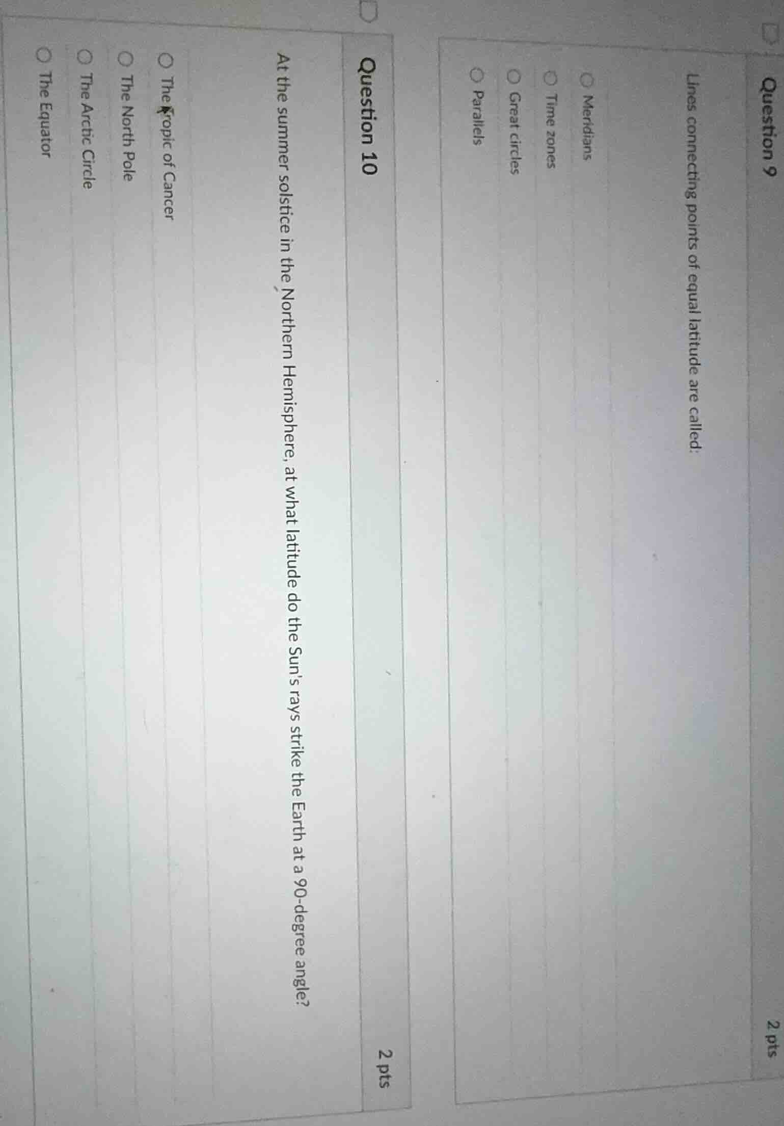 question 9 lines connecting points of equal latitude are called: ○ meri…