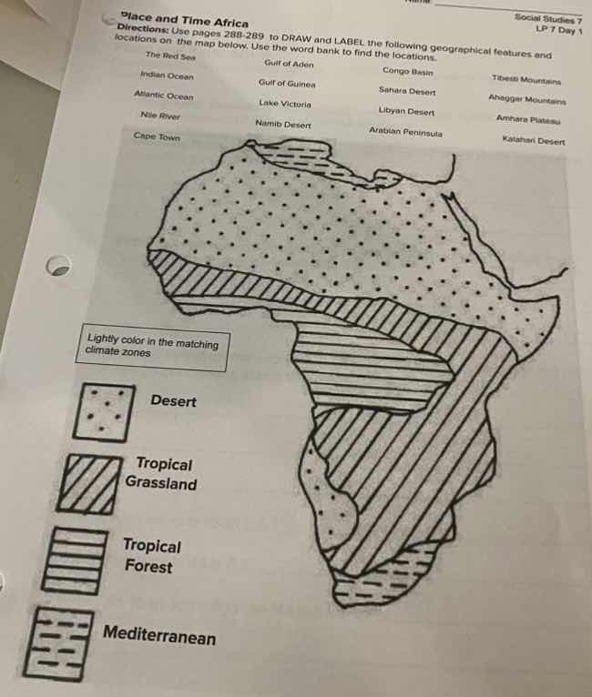 place and time africa directions: use pages 288 - 289 to draw and label…