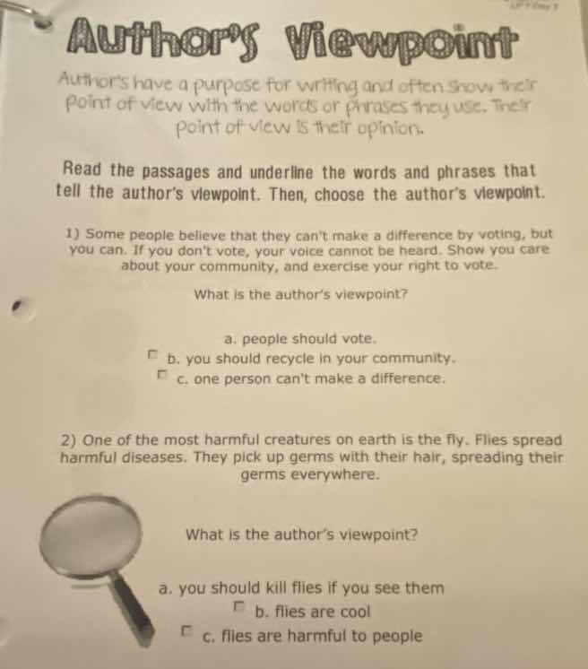 author’s viewpoint authors have a purpose for writing and often show th…