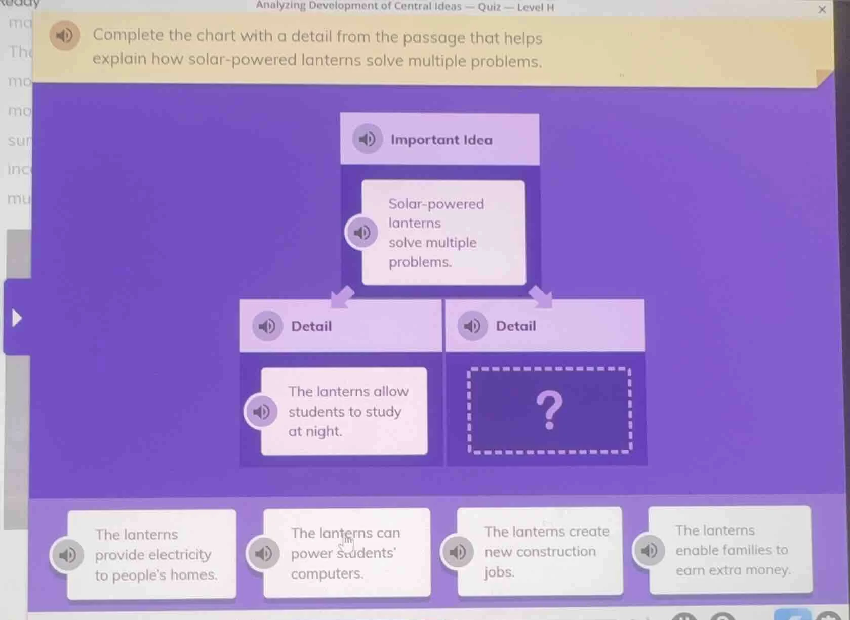 complete the chart with a detail from the passage that helps explain ho…
