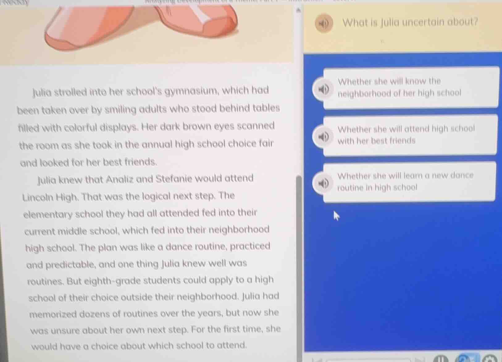 julia strolled into her schools gymnasium, which had been taken over by…