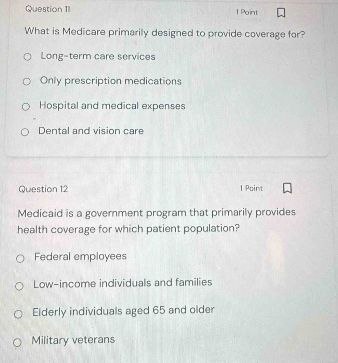 question 11 1 point what is medicare primarily designed to provide cove…