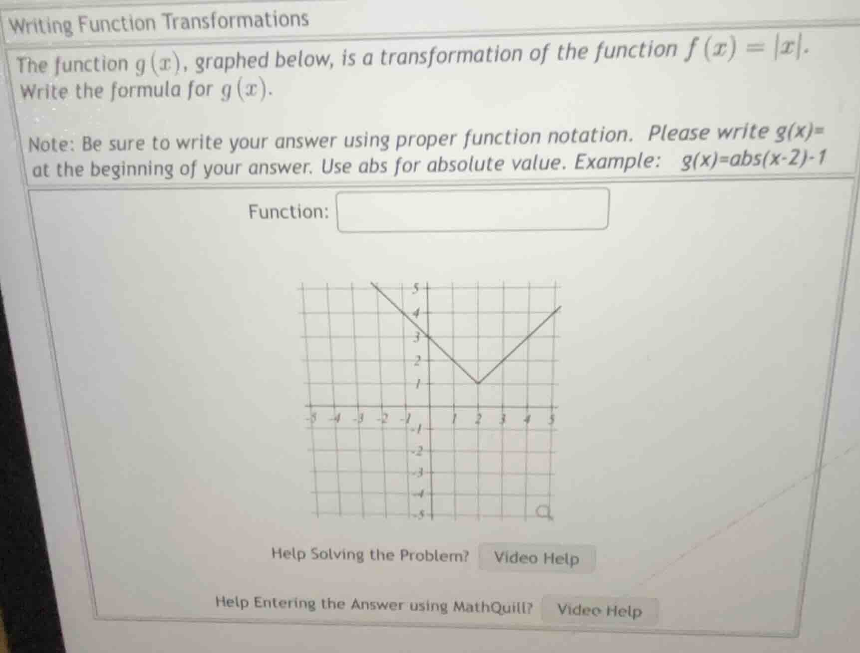 writing function transformations the function ( g(x) ), graphed below, …
