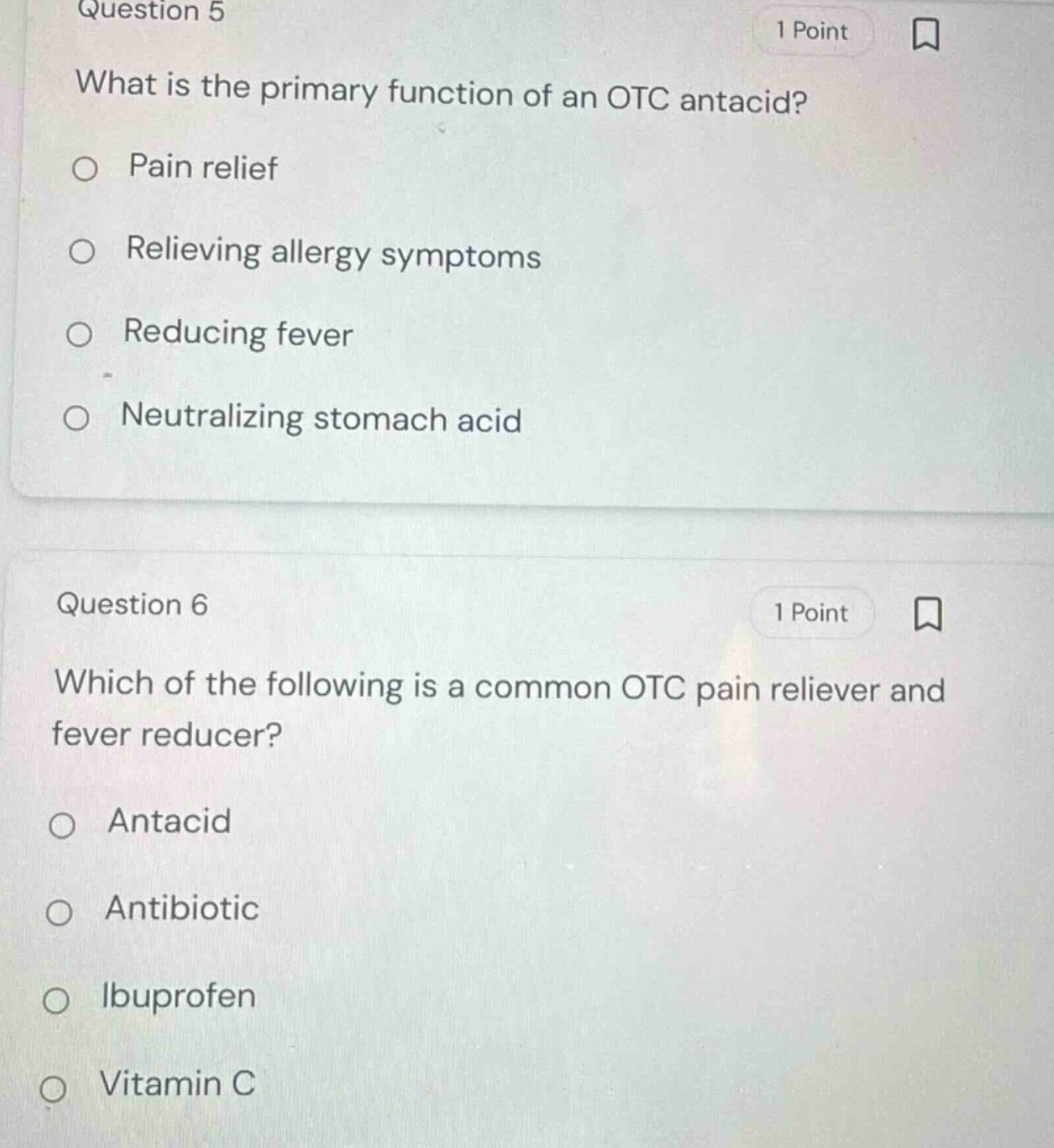 question 5 1 point what is the primary function of an otc antacid? pain…