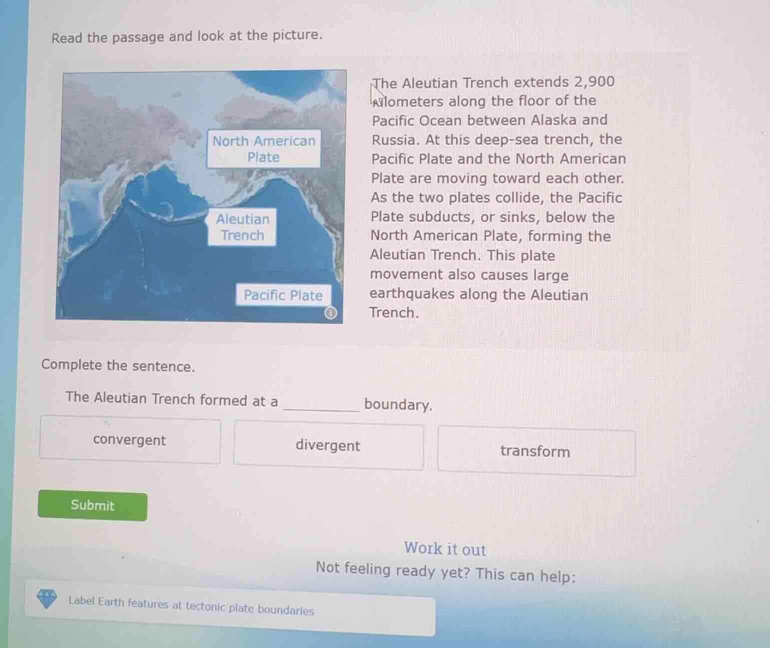 read the passage and look at the picture. the aleutian trench extends 2…