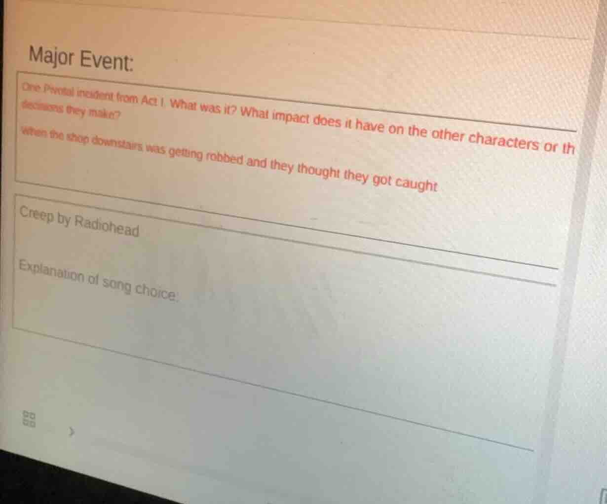 major event: one pivotal incident from act i what was it? what impact d…