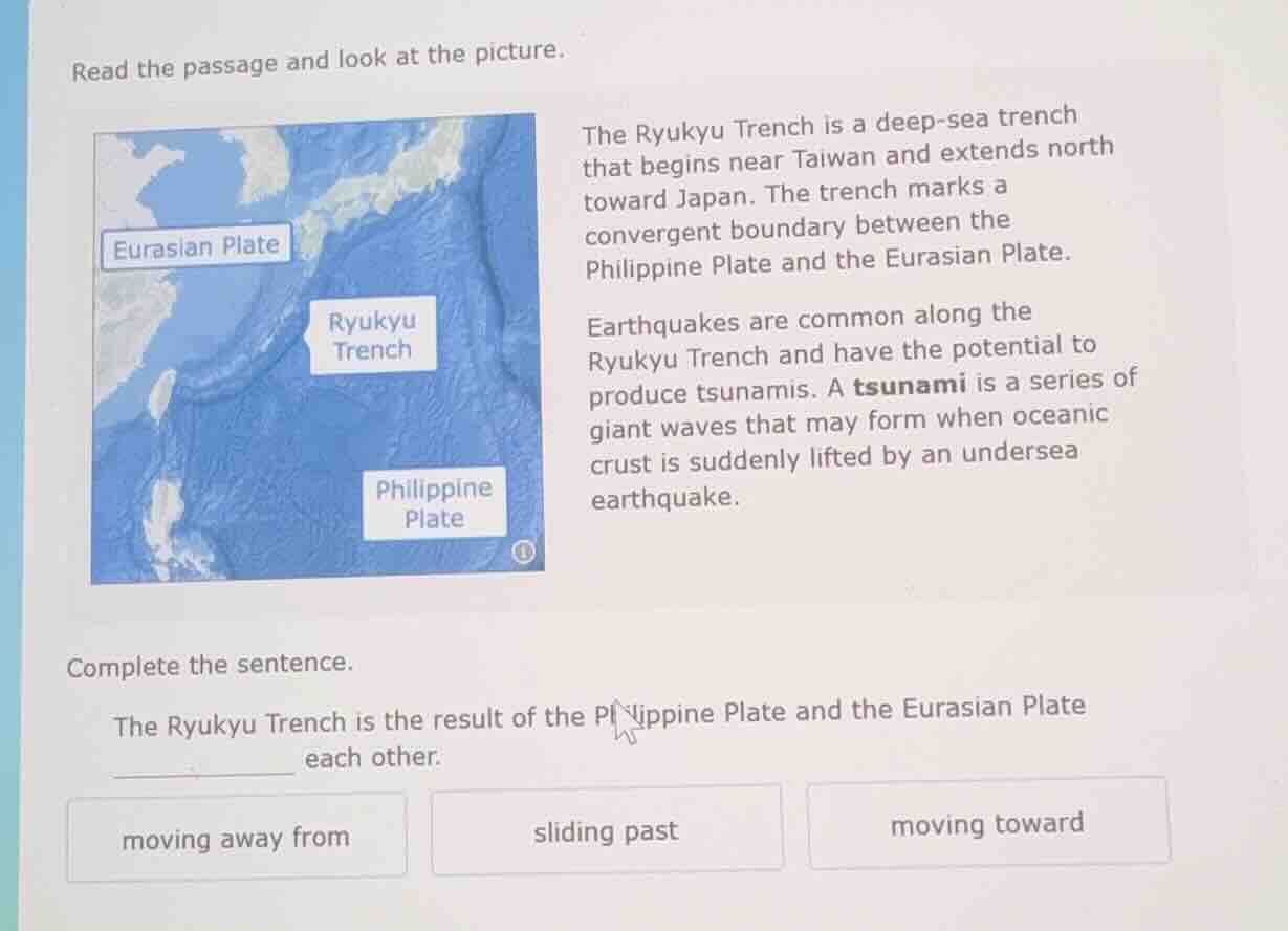 read the passage and look at the picture. the ryukyu trench is a deep -…