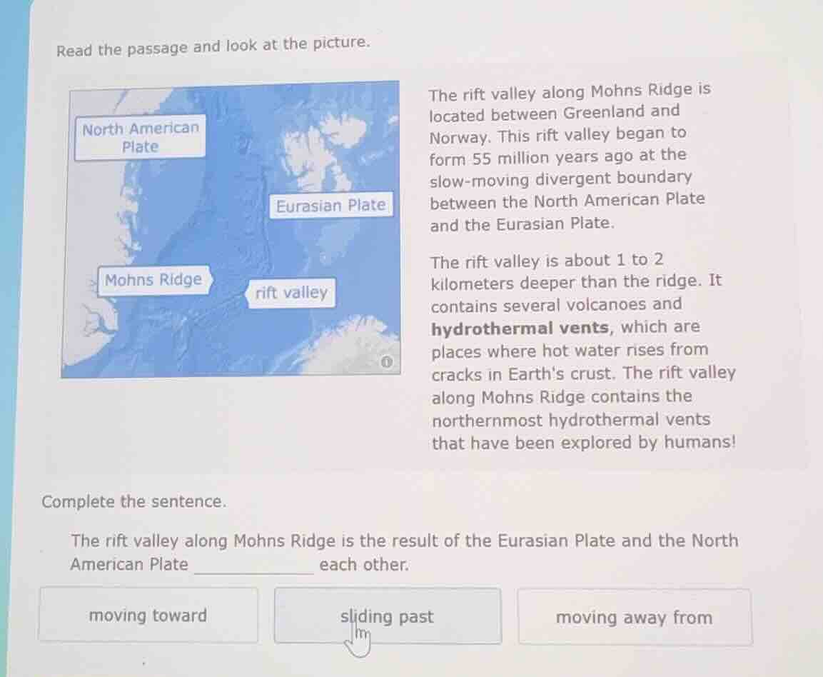 read the passage and look at the picture. the rift valley along mohns r…