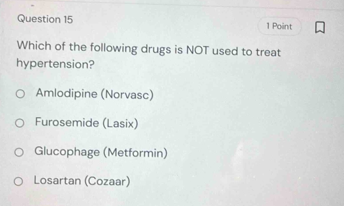 question 15 1 point which of the following drugs is not used to treat h…