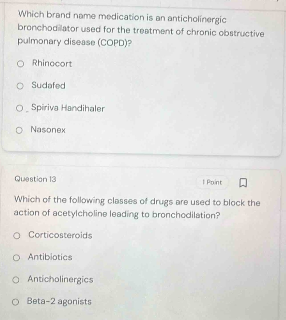 which brand name medication is an anticholinergic bronchodilator used f…