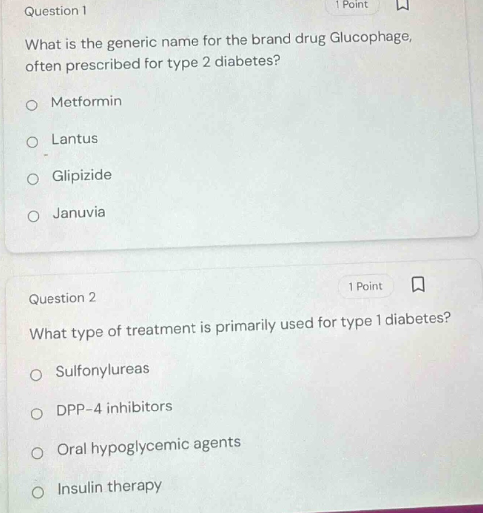 question 1 what is the generic name for the brand drug glucophage, ofte…