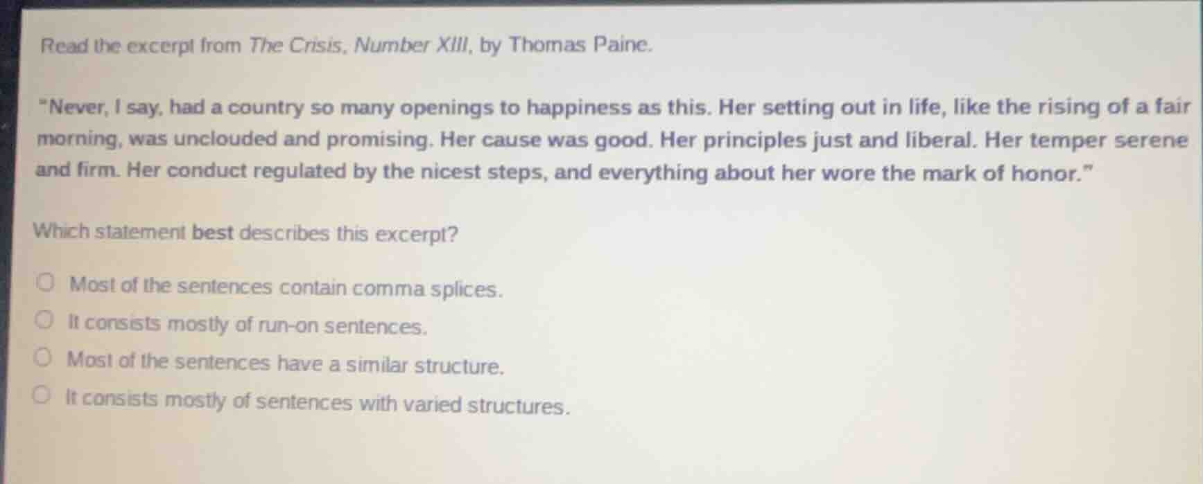 read the excerpt from the crisis, number xiii, by thomas paine. ever, i…