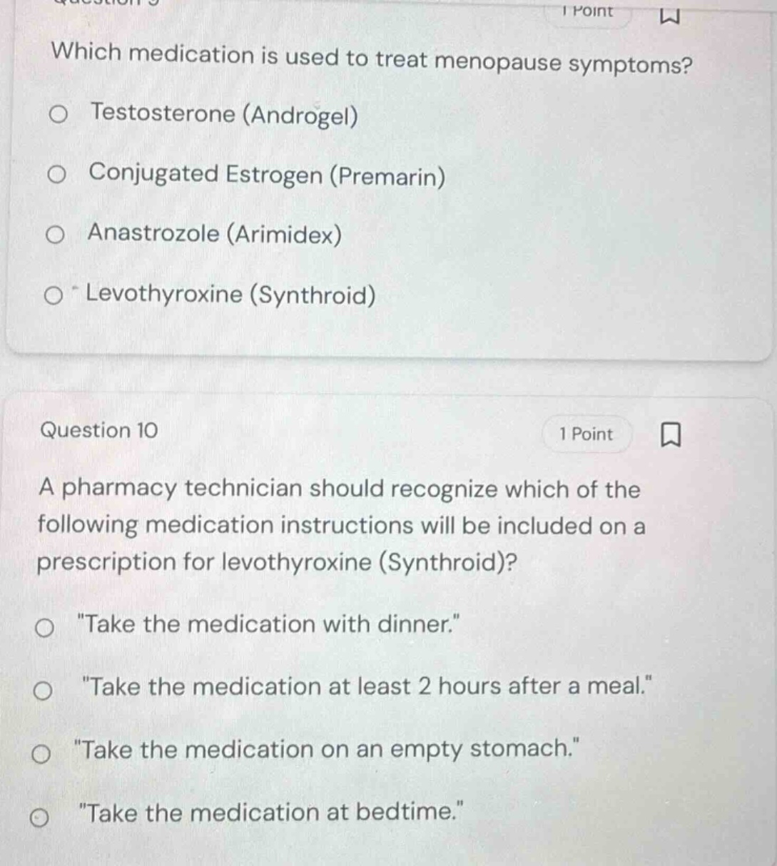 question 9 1 point which medication is used to treat menopause symptoms…