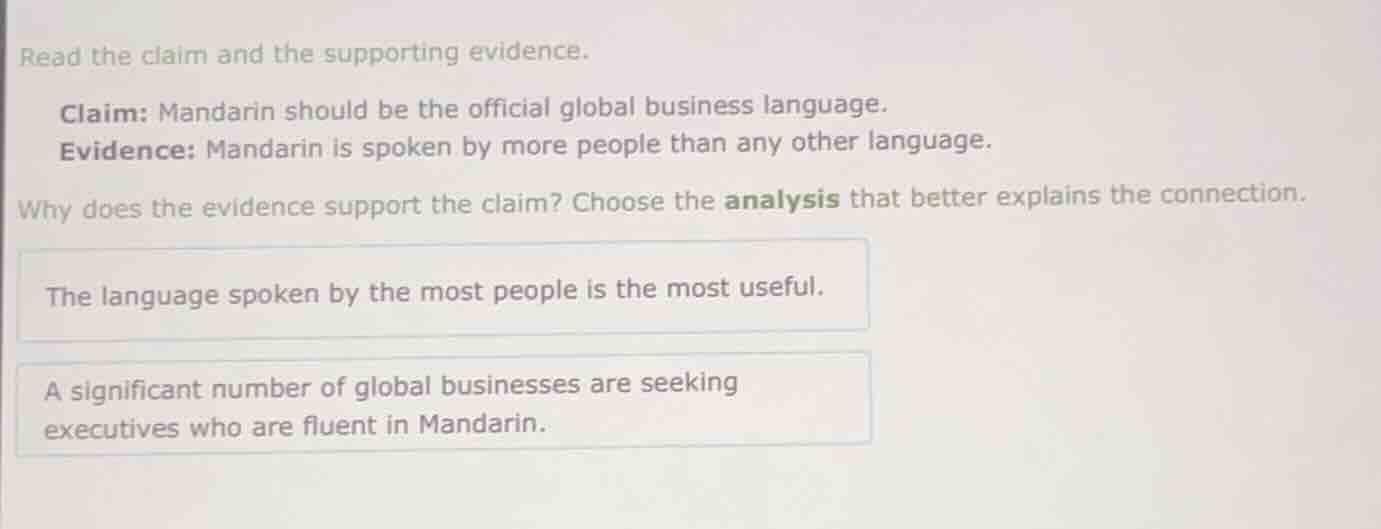 read the claim and the supporting evidence. claim: mandarin should be t…