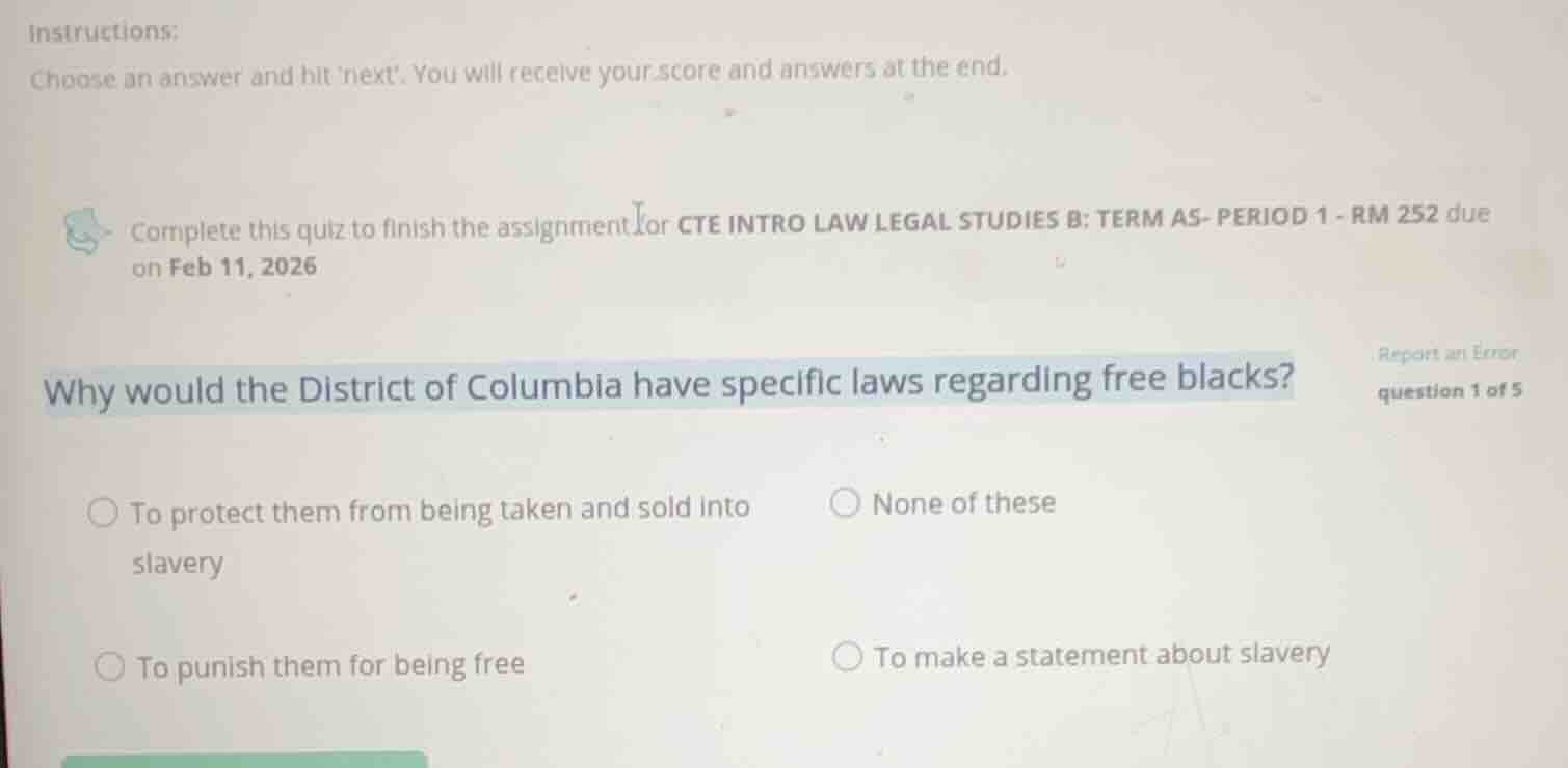 instructions: choose an answer and hit next. you will receive your scor…