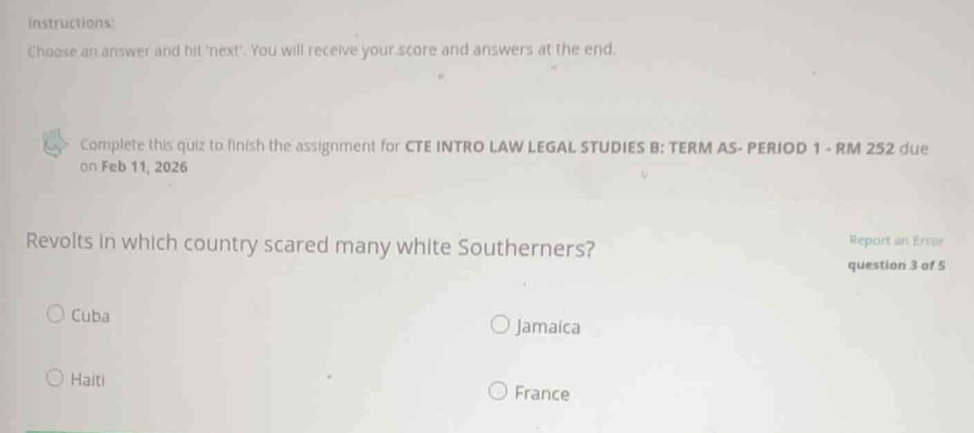 instructions: choose an answer and hit next. you will receive your scor…