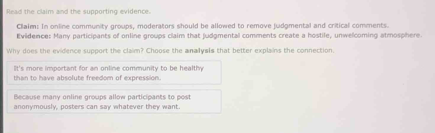 read the claim and the supporting evidence. claim: in online community …