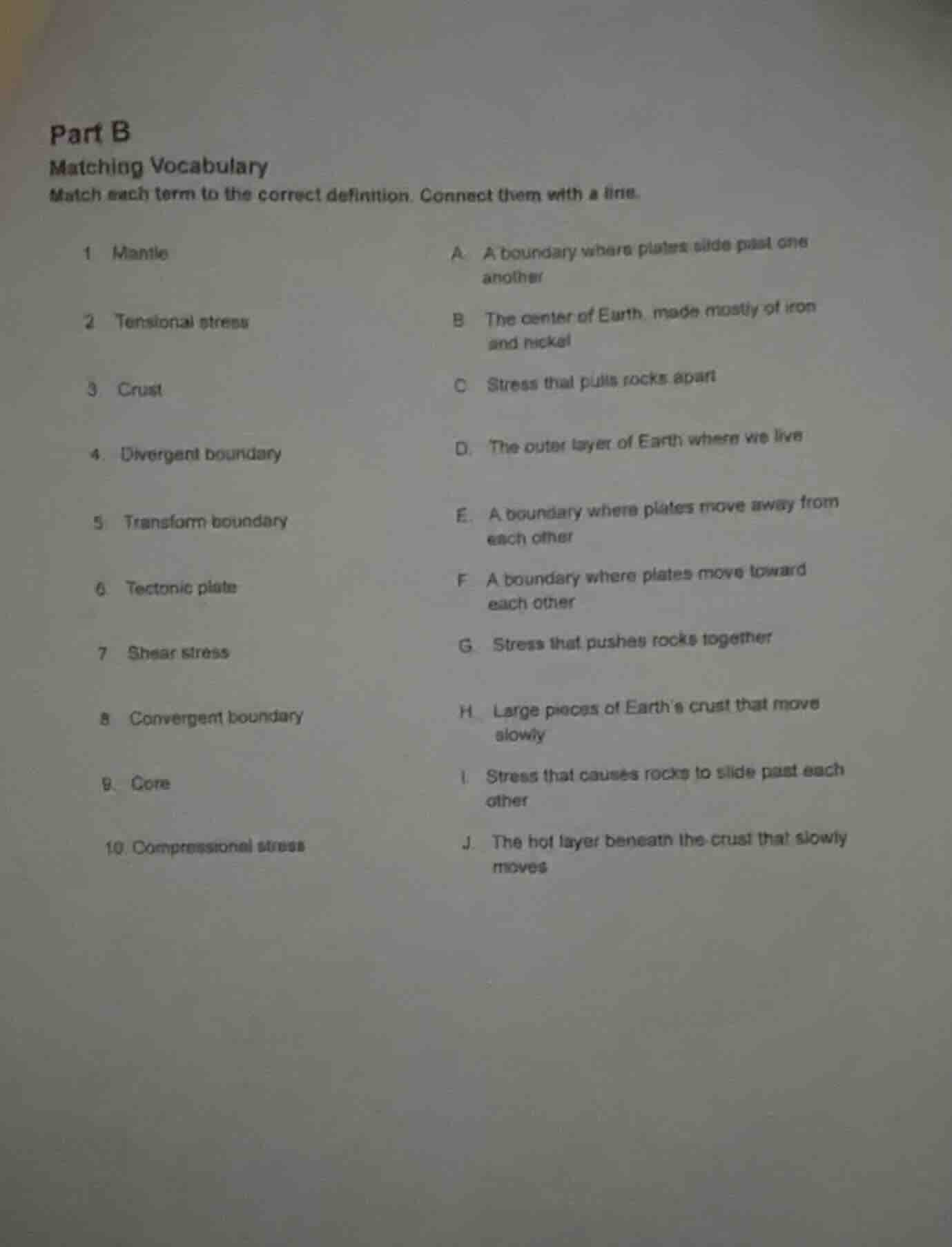 part b matching vocabulary match each term to the correct definition. c…