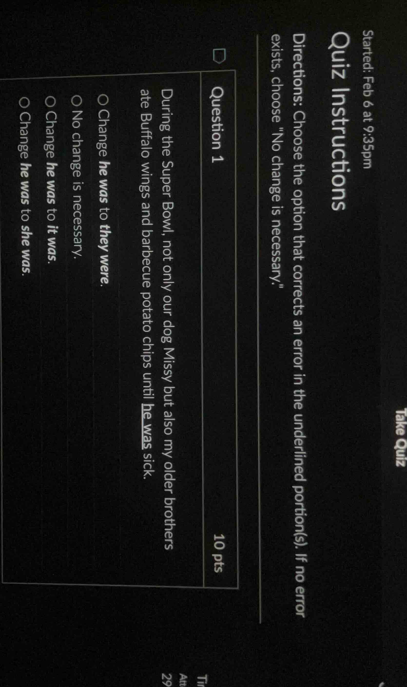 quiz instructions directions: choose the option that corrects an error …