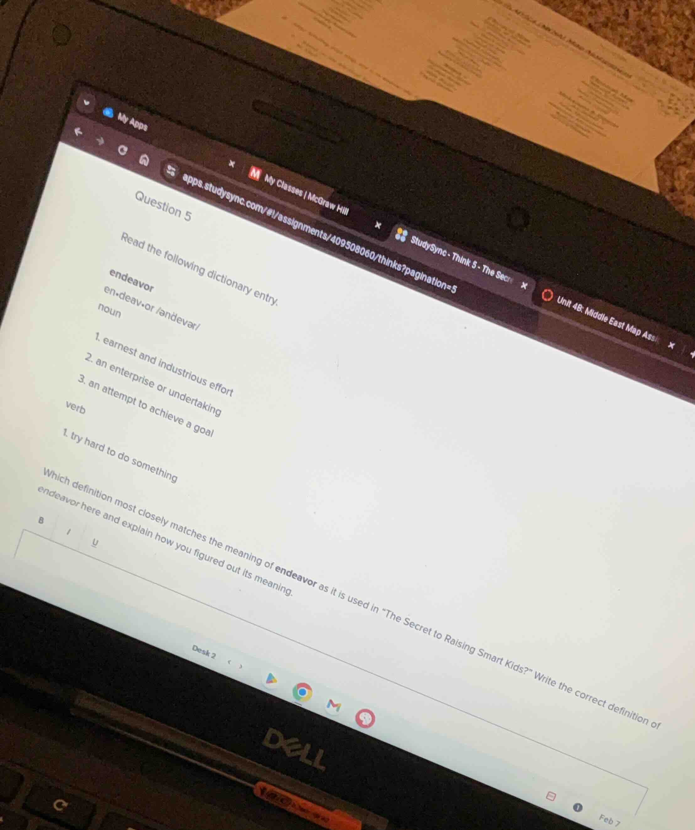 question 5 read the following dictionary entry. endeavor en·deav·or /ən…