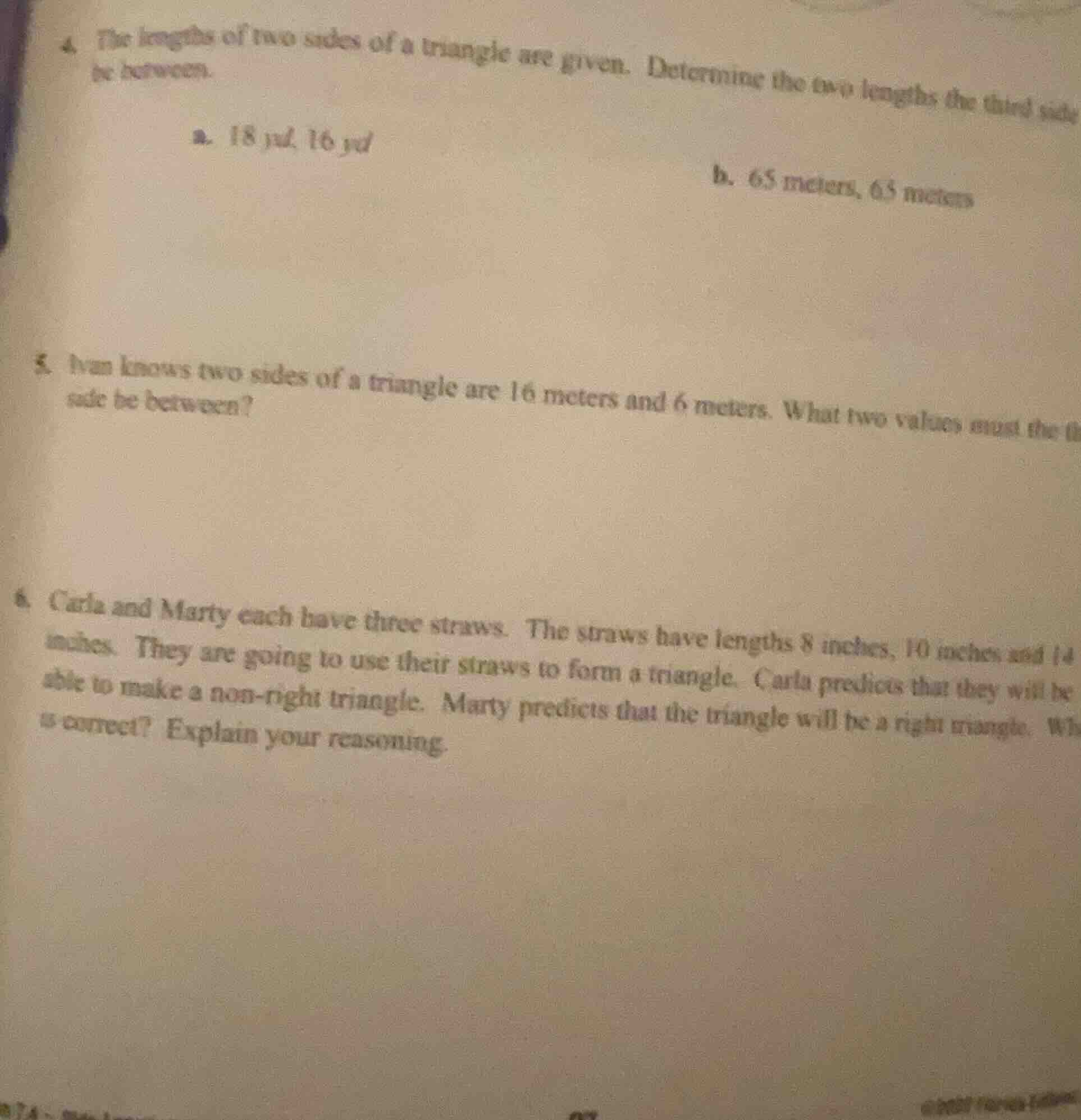4. the lengths of two sides of a triangle are given. determine the two …