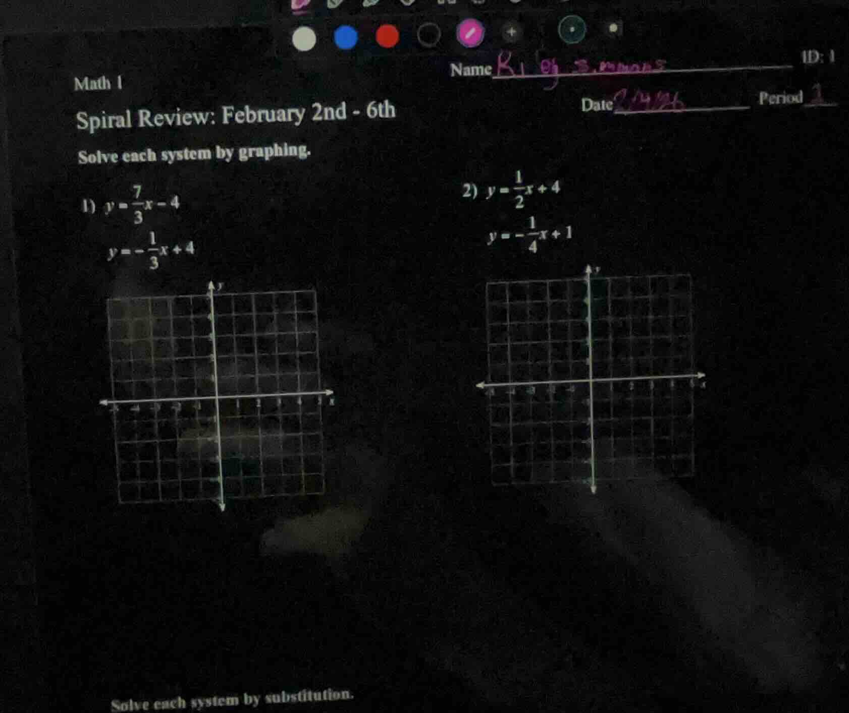 math 1 spiral review: february 2nd - 6th solve each system by graphing.…