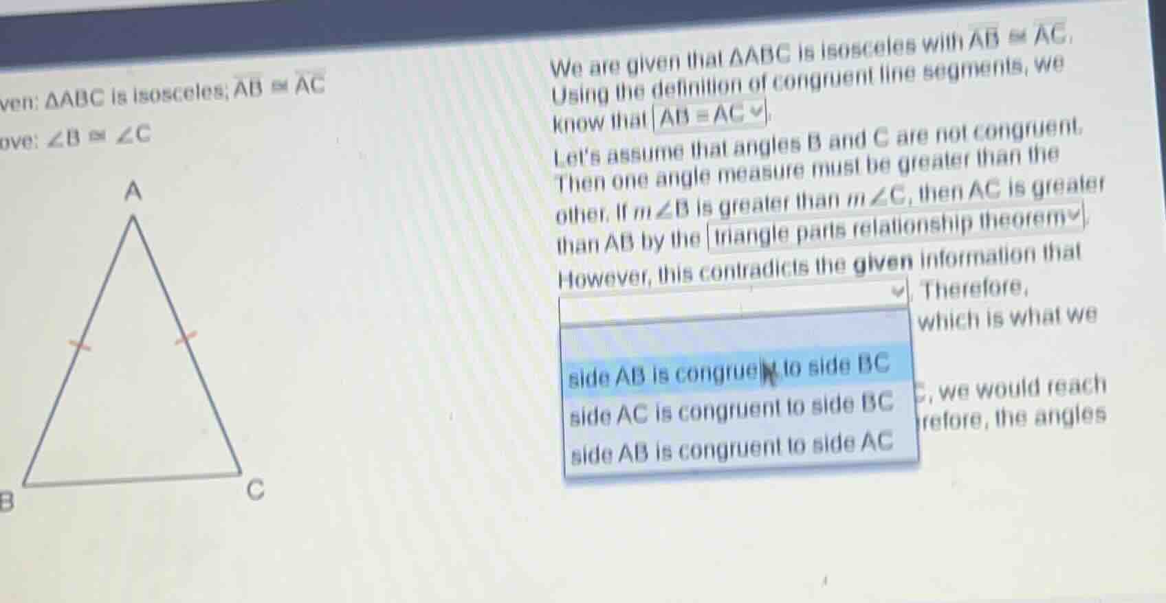 ven: $\\triangle abc$ is isosceles; $\\overline{ab} \\cong \\overline{a…