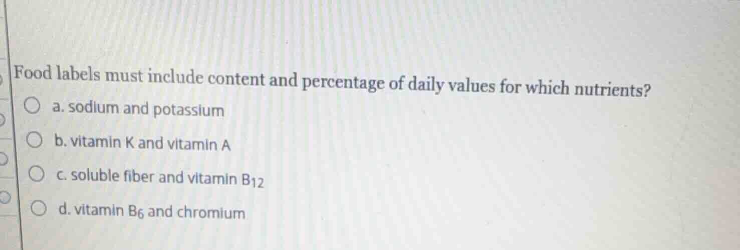 food labels must include content and percentage of daily values for whi…