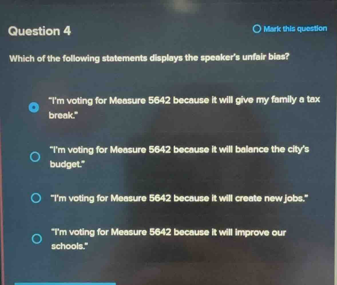 question 4 which of the following statements displays the speaker’s unf…