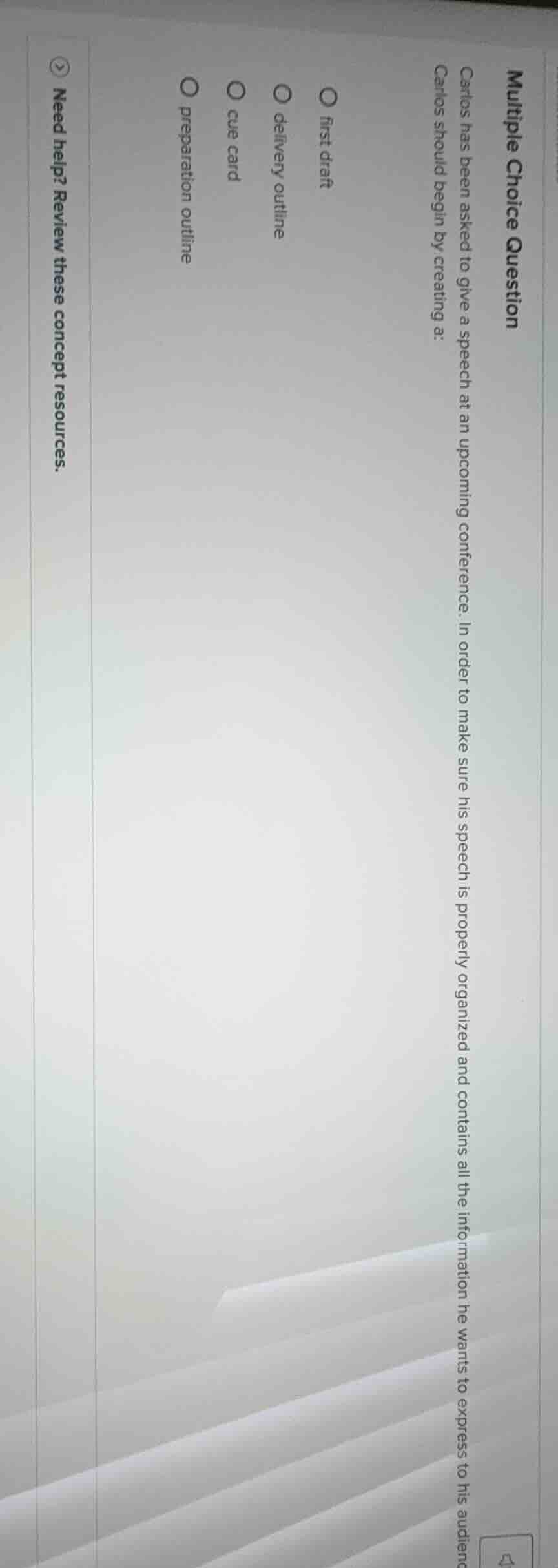 multiple choice question carlos has been asked to give a speech at an u…