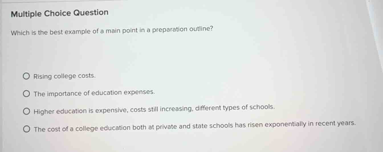 multiple choice question which is the best example of a main point in a…