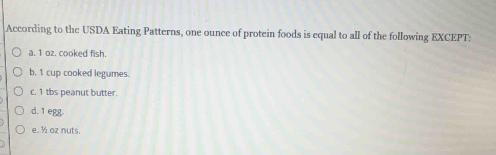 according to the usda eating patterns, one ounce of protein foods is eq…