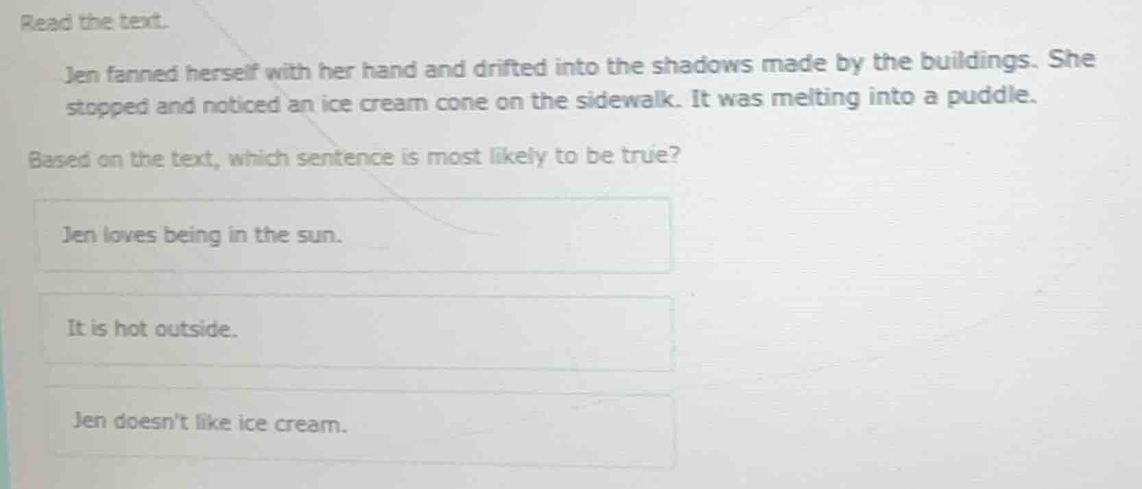 read the text. jen fanned herself with her hand and drifted into the sh…