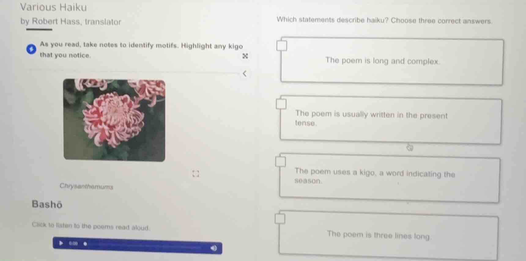 various haiku by robert hass, translator as you read, take notes to ide…