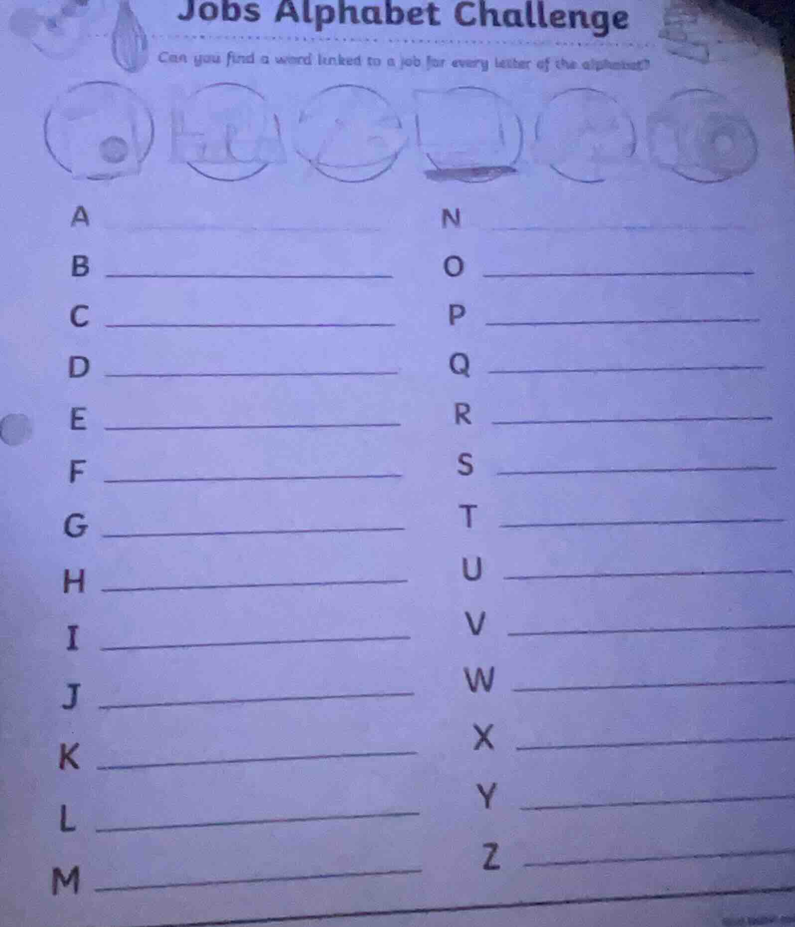 jobs alphabet challenge can you find a word linked to a job for every l…