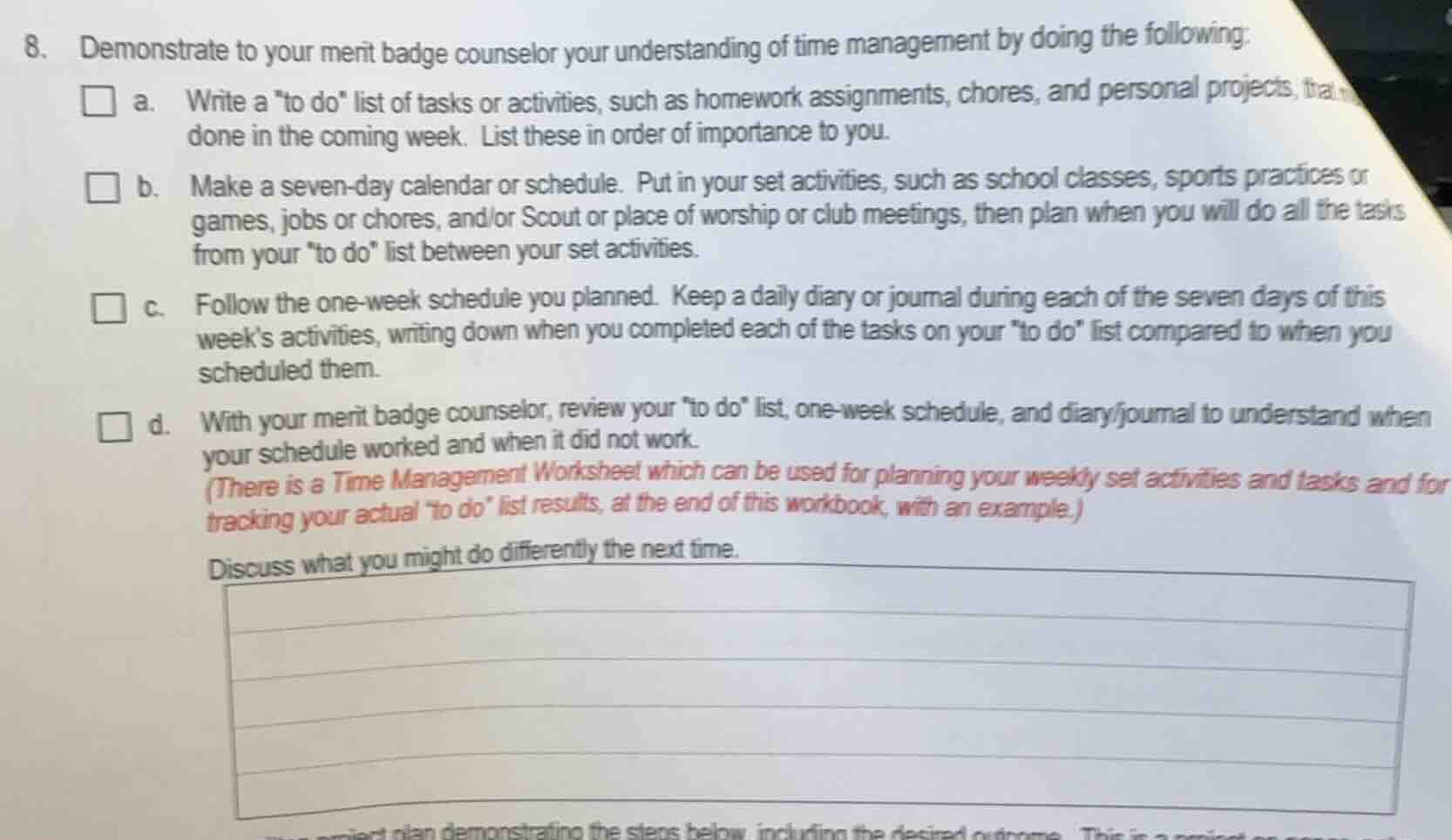 8. demonstrate to your merit badge counselor your understanding of time…