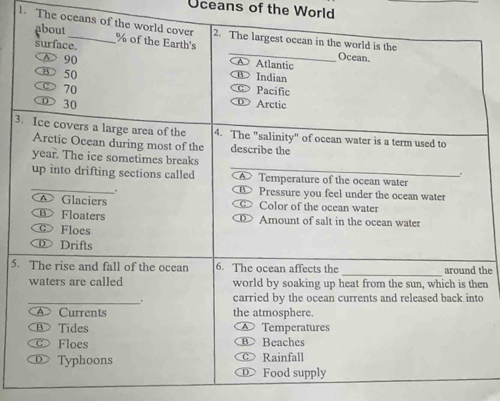 oceans of the world 1. the oceans of the world cover about ______% of t…