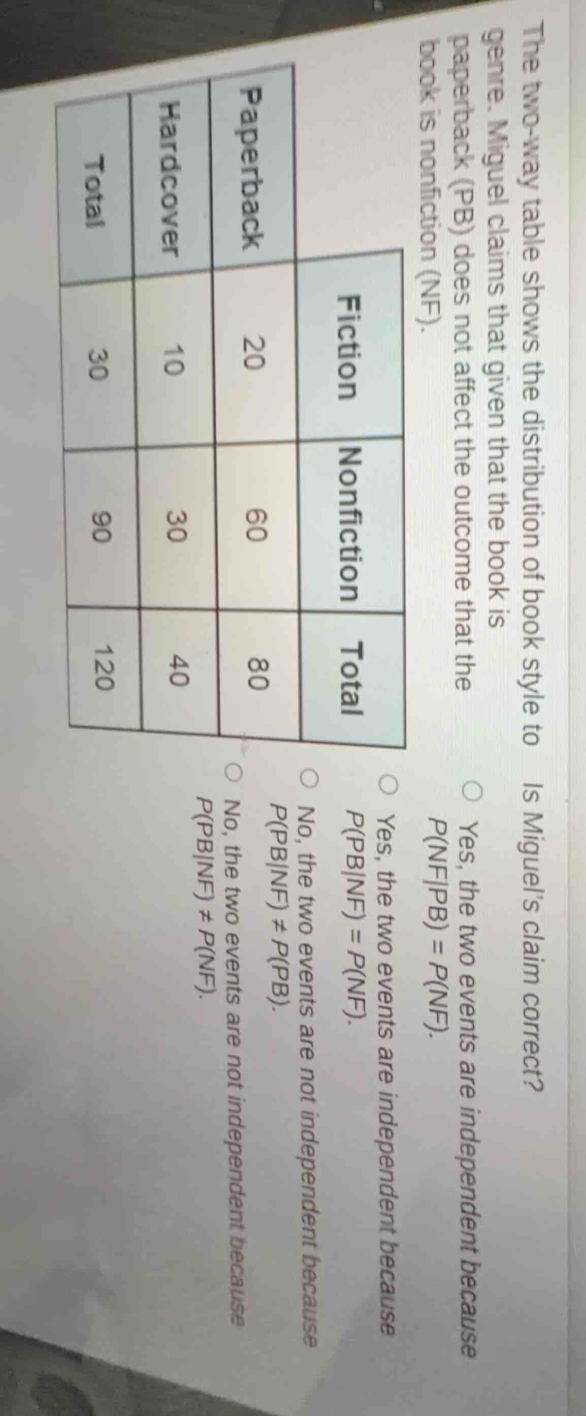 the two - way table shows the distribution of book style to genre. migu…