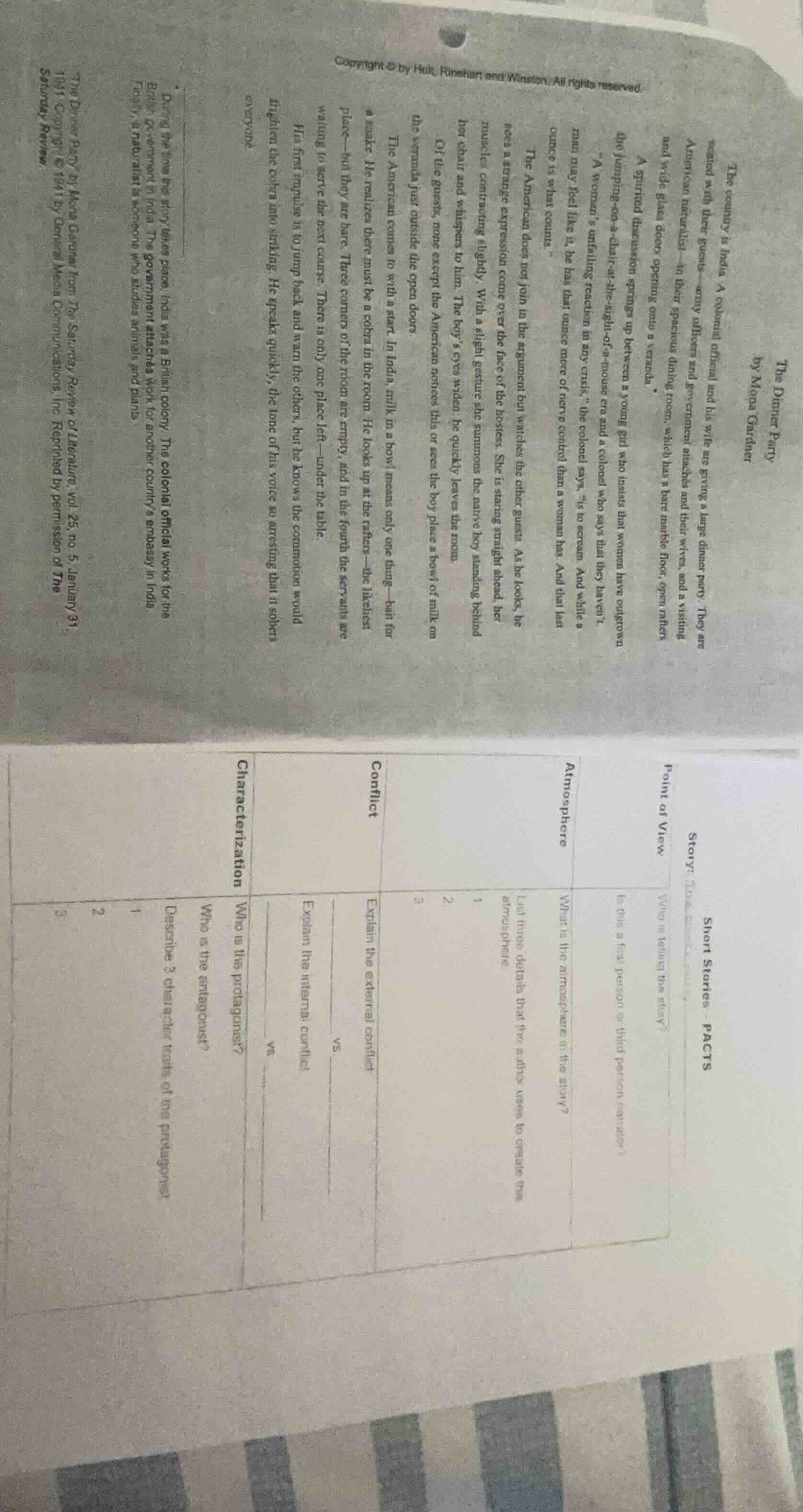 the dinner party by mona gardner the country is india. a colonial offic…