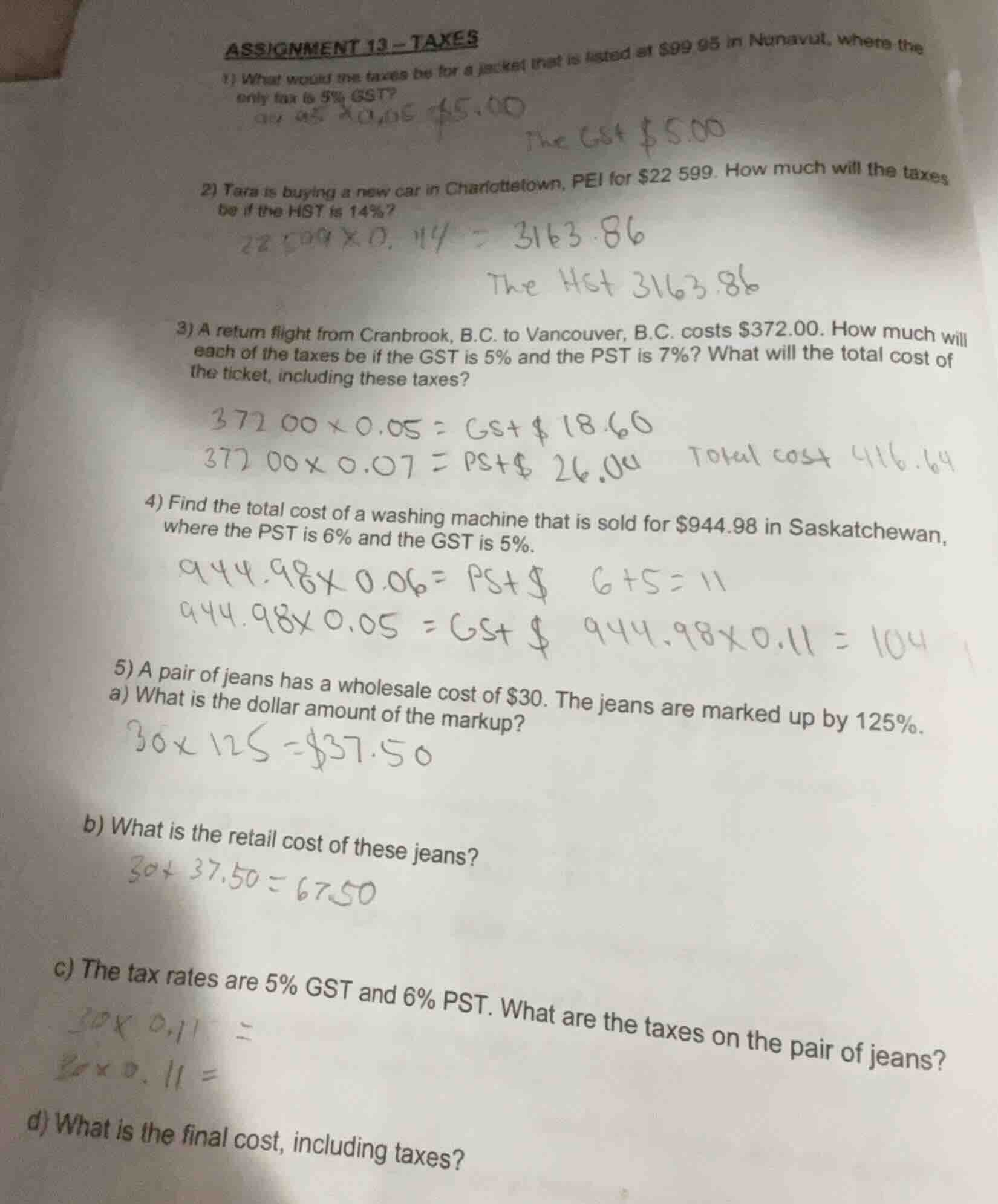 assignment 13 - taxes 1) what would the taxes be for a jacket that is l…